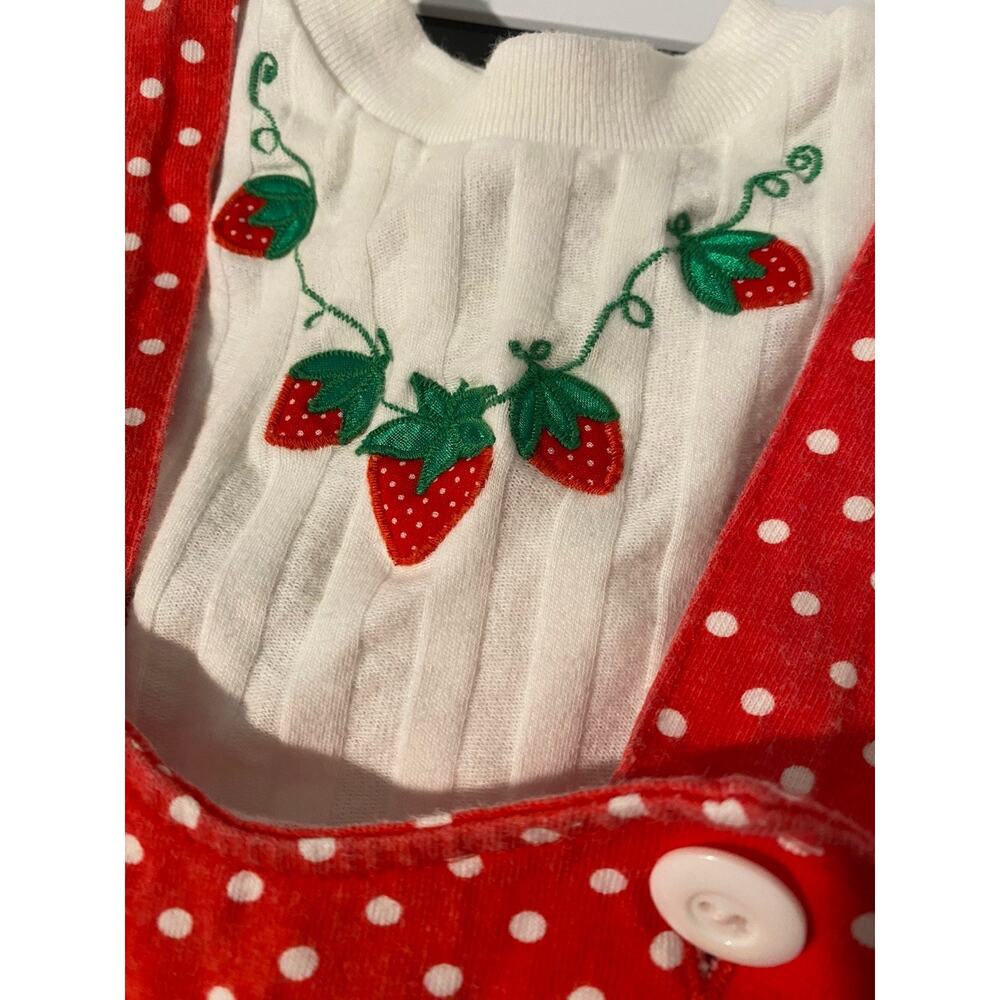 Vintage Rebecca Raggs Original Girls 24M 2pc Strawberry Top & Polka Dot Overalls - Picture 2 of 7